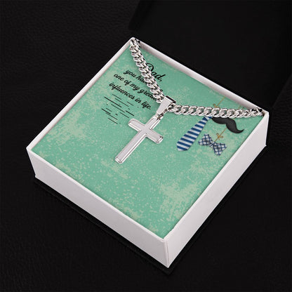 Dad, you have been one of my greatest influences in life_ Message Card Dad Cross Necklace, Father Necklace Father's Day Gift, Christian Gift For Dad, Father Son Cross Necklace - Serbachi