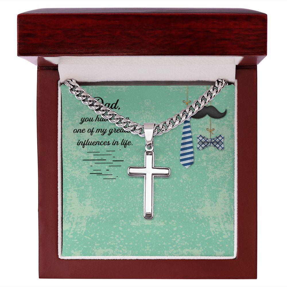 Dad, you have been one of my greatest influences in life_ Message Card Dad Cross Necklace, Father Necklace Father's Day Gift, Christian Gift For Dad, Father Son Cross Necklace - Serbachi