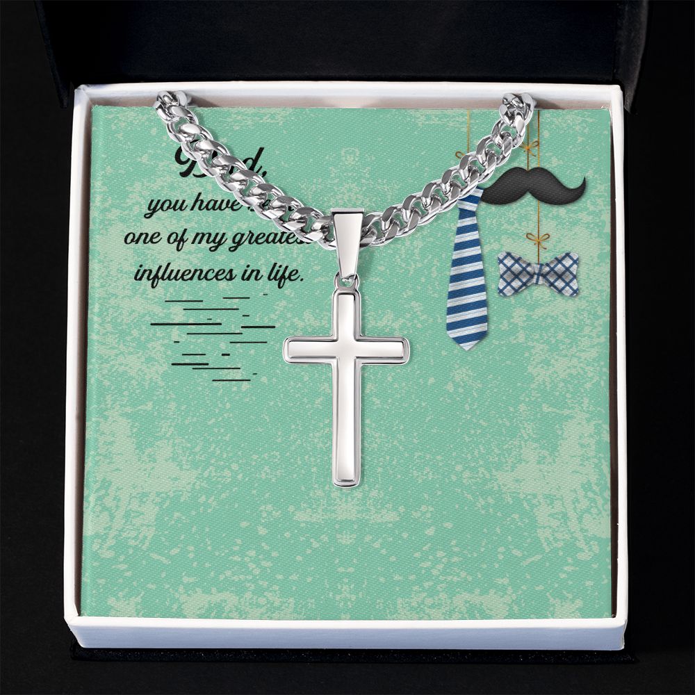 Dad, you have been one of my greatest influences in life_ Message Card Dad Cross Necklace, Father Necklace Father's Day Gift, Christian Gift For Dad, Father Son Cross Necklace - Serbachi