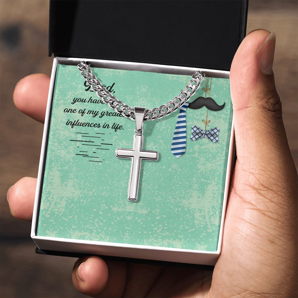 Dad, you have been one of my greatest influences in life_ Message Card Dad Cross Necklace, Father Necklace Father's Day Gift, Christian Gift For Dad, Father Son Cross Necklace - Serbachi