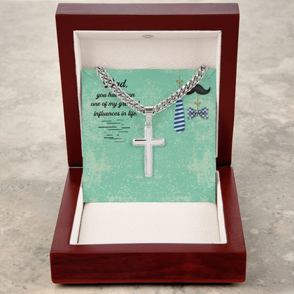 Dad, you have been one of my greatest influences in life_ Message Card Personalized Dad Cross Necklace, Father Necklace Father's Day Gift, Christian Gift For Dad, Father Son Necklace - Serbachi