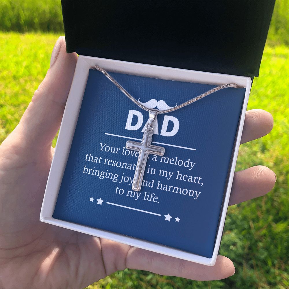 Dad - Your love is a melody Dad Cross Necklace, Father Cross Necklace Father's Day Gift, Christian Gift For Dad, Father Son Cross Necklace - Serbachi