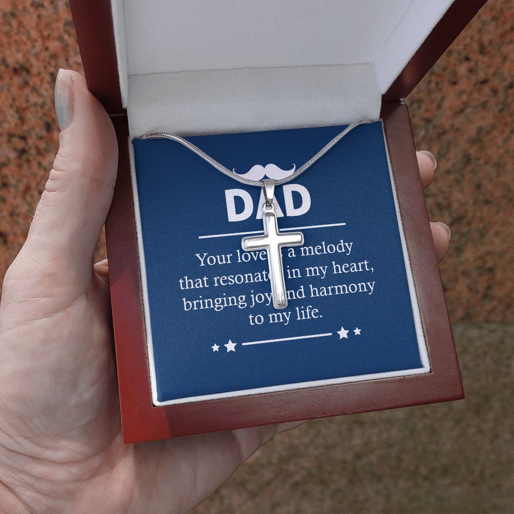 Dad - Your love is a melody Dad Cross Necklace, Father Cross Necklace Father's Day Gift, Christian Gift For Dad, Father Son Cross Necklace - Serbachi