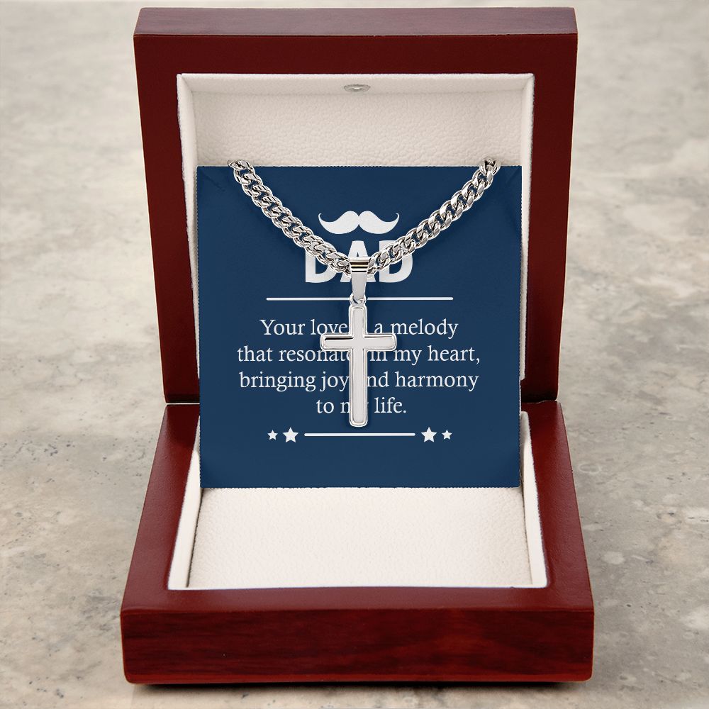 Dad - Your love is a melody Dad Cross Necklace, Father Necklace Father's Day Gift, Christian Gift For Dad, Father Son Cross Necklace - Serbachi