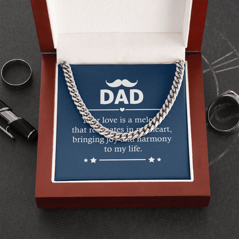 Dad - Your love is a melody Dad Cuban Chain Necklace, Father Necklace Father's Day Gift, Christian Gift For Dad, Father Son Necklace - Serbachi