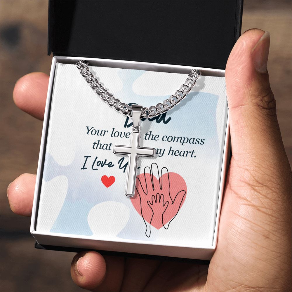 dad - your love is the compass Dad Cross Necklace, Father Necklace Father's Day Gift, Christian Gift For Dad, Father Son Cross Necklace - Serbachi