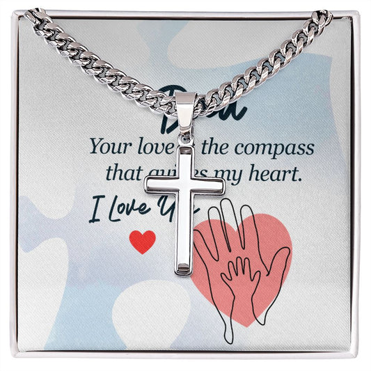 dad - your love is the compass Dad Cross Necklace, Father Necklace Father's Day Gift, Christian Gift For Dad, Father Son Cross Necklace - Serbachi