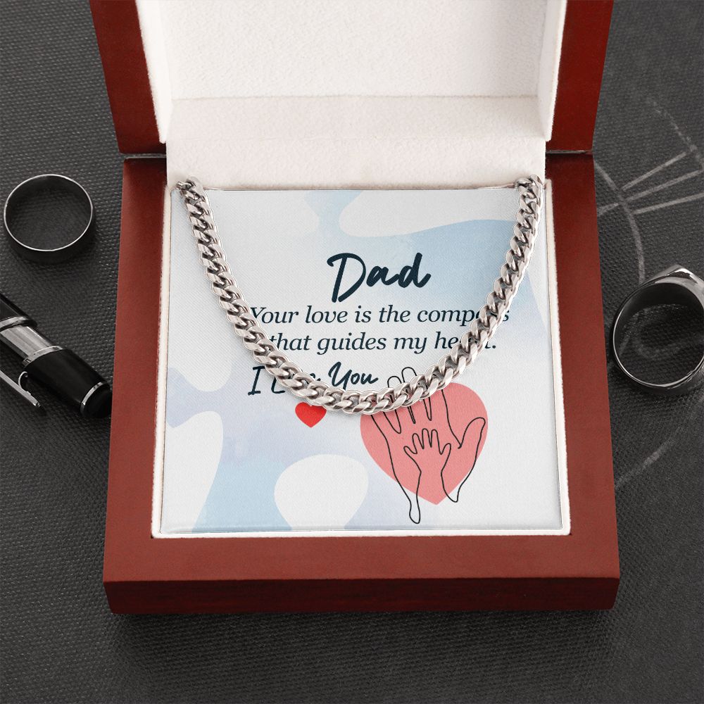 dad - your love is the compass Dad Cuban Chain Necklace, Father Necklace Father's Day Gift, Christian Gift For Dad, Father Son Necklace - Serbachi