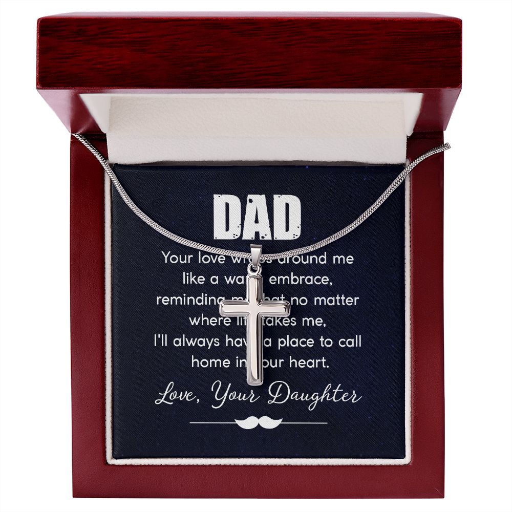 dad - your love wraps around me like a warm embrace Dad Cross Necklace, Father Cross Necklace Father's Day Gift, Christian Gift For Dad, Father Son Cross Necklace - Serbachi