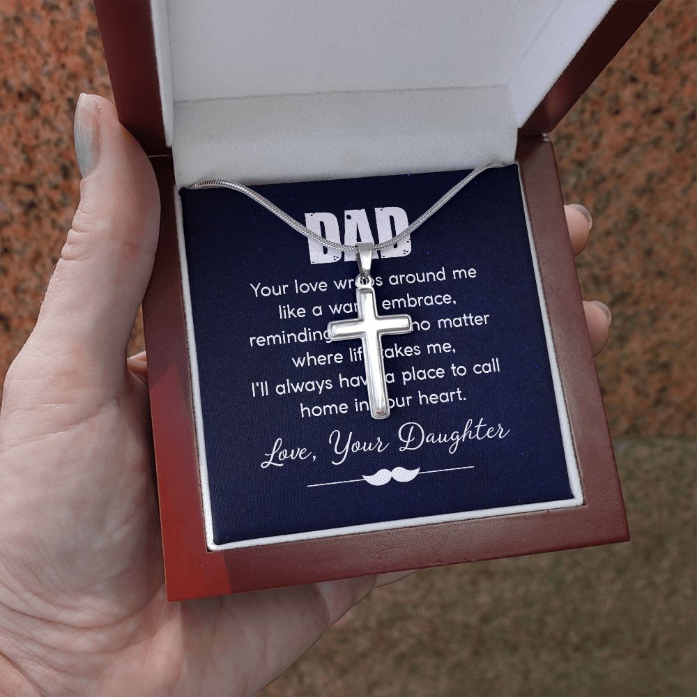 dad - your love wraps around me like a warm embrace Dad Cross Necklace, Father Cross Necklace Father's Day Gift, Christian Gift For Dad, Father Son Cross Necklace - Serbachi