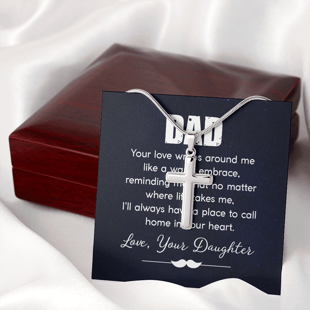 dad - your love wraps around me like a warm embrace Dad Cross Necklace, Father Cross Necklace Father's Day Gift, Christian Gift For Dad, Father Son Cross Necklace - Serbachi