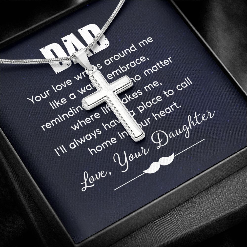 dad - your love wraps around me like a warm embrace Dad Cross Necklace, Father Cross Necklace Father's Day Gift, Christian Gift For Dad, Father Son Cross Necklace - Serbachi