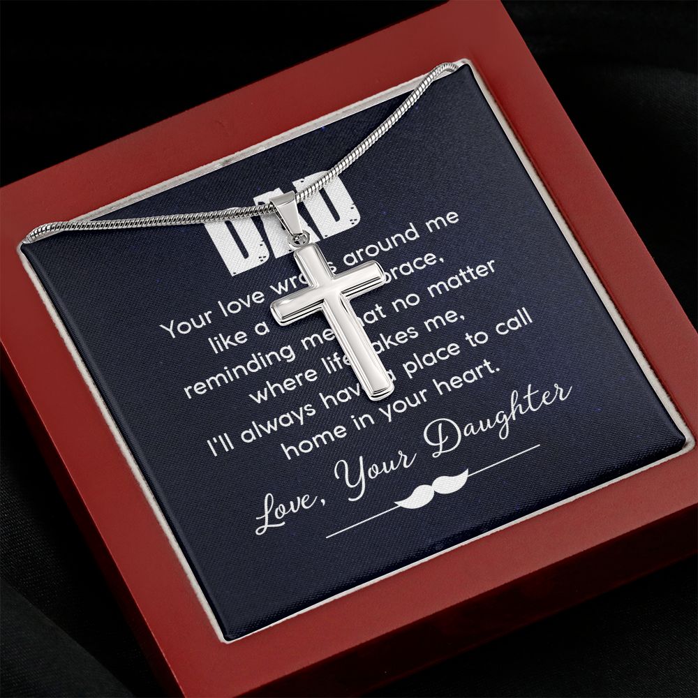 dad - your love wraps around me like a warm embrace Dad Cross Necklace, Father Cross Necklace Father's Day Gift, Christian Gift For Dad, Father Son Cross Necklace - Serbachi