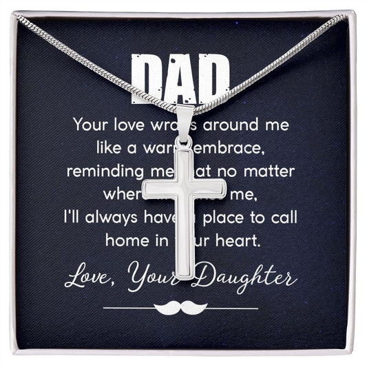dad - your love wraps around me like a warm embrace Dad Cross Necklace, Father Cross Necklace Father's Day Gift, Christian Gift For Dad, Father Son Cross Necklace - Serbachi