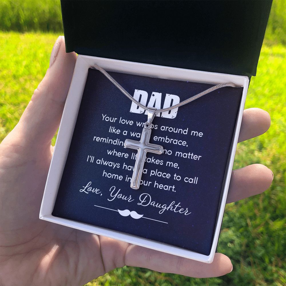 dad - your love wraps around me like a warm embrace Dad Cross Necklace, Father Cross Necklace Father's Day Gift, Christian Gift For Dad, Father Son Cross Necklace - Serbachi