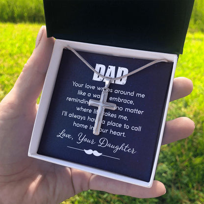 dad - your love wraps around me like a warm embrace Dad Cross Necklace, Father Cross Necklace Father's Day Gift, Christian Gift For Dad, Father Son Cross Necklace - Serbachi