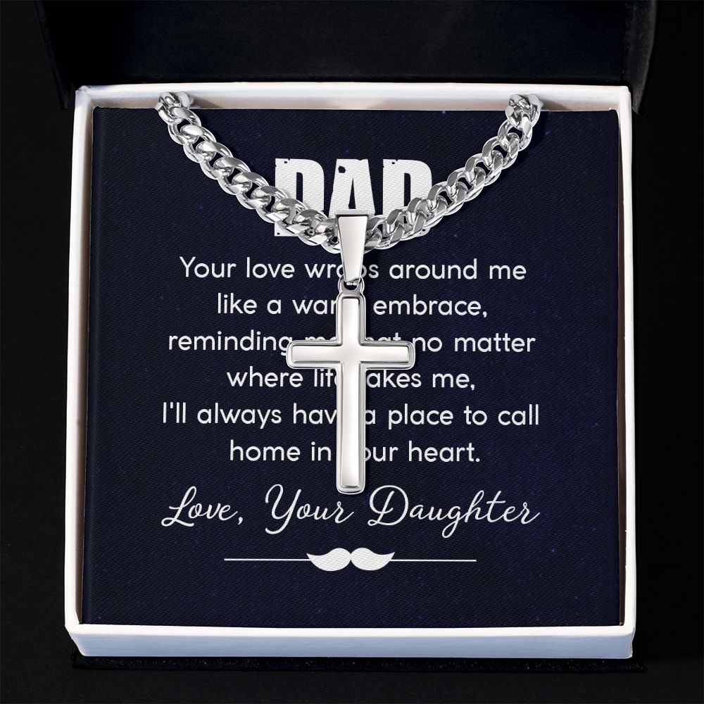 dad - your love wraps around me like a warm embrace Dad Cross Necklace, Father Necklace Father's Day Gift, Christian Gift For Dad, Father Son Cross Necklace - Serbachi