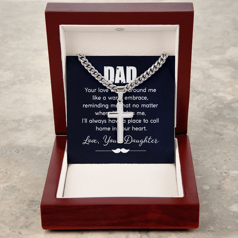 dad - your love wraps around me like a warm embrace Dad Cross Necklace, Father Necklace Father's Day Gift, Christian Gift For Dad, Father Son Cross Necklace - Serbachi