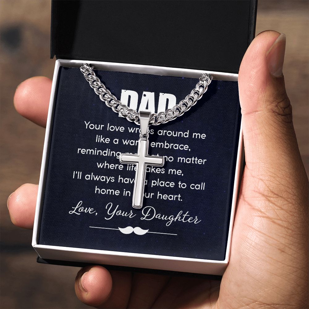 dad - your love wraps around me like a warm embrace Dad Cross Necklace, Father Necklace Father's Day Gift, Christian Gift For Dad, Father Son Cross Necklace - Serbachi