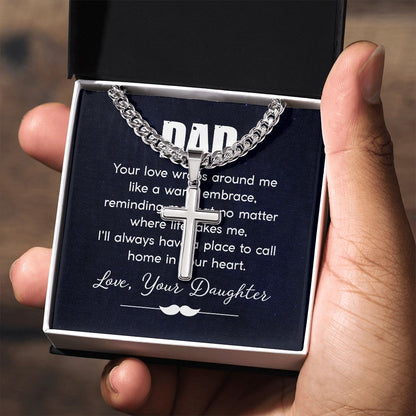 dad - your love wraps around me like a warm embrace Dad Cross Necklace, Father Necklace Father's Day Gift, Christian Gift For Dad, Father Son Cross Necklace - Serbachi