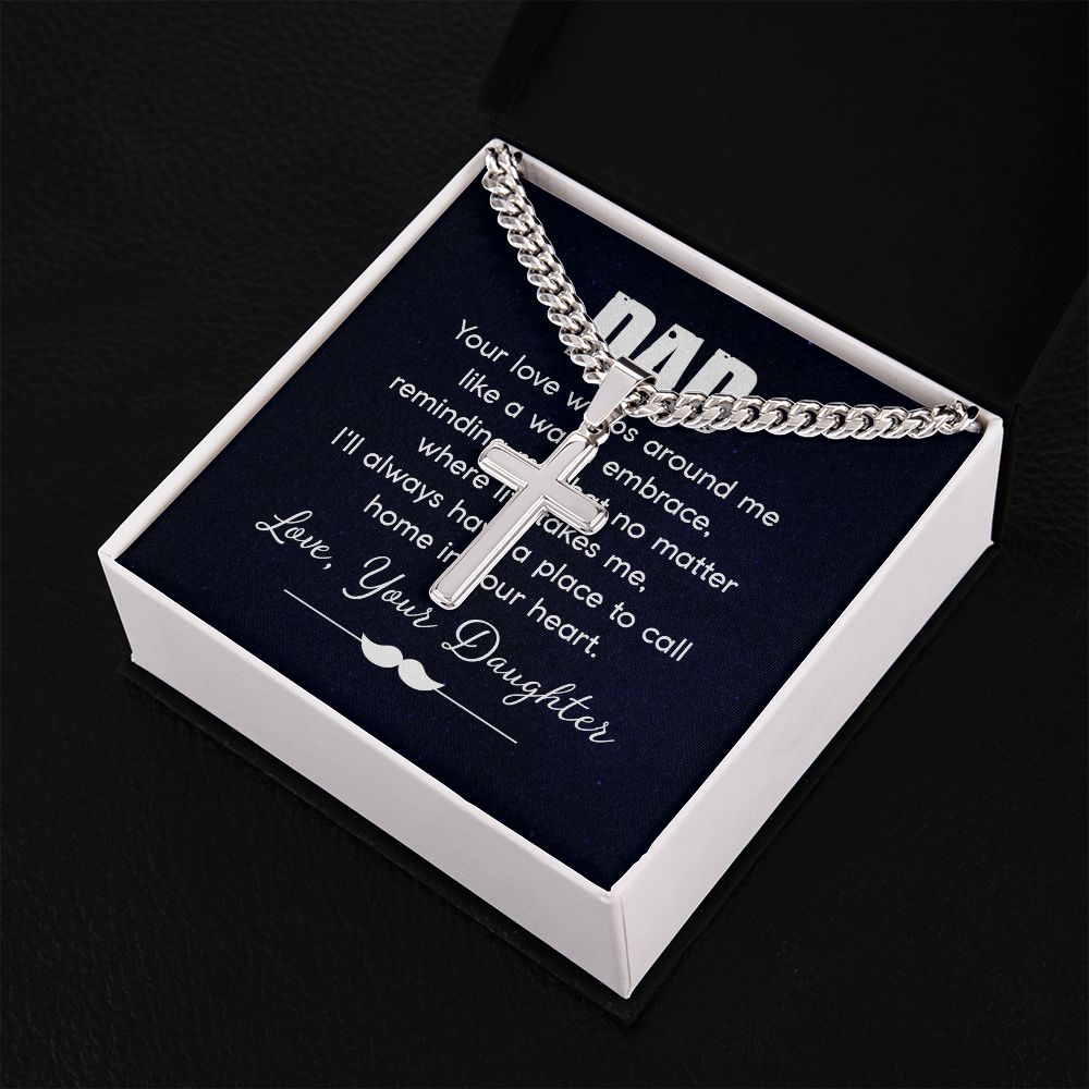 dad - your love wraps around me like a warm embrace Dad Cross Necklace, Father Necklace Father's Day Gift, Christian Gift For Dad, Father Son Cross Necklace - Serbachi