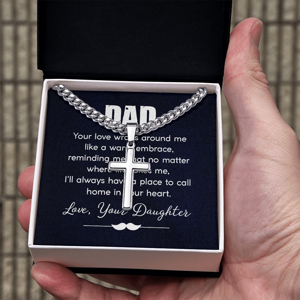 dad - your love wraps around me like a warm embrace Dad Cross Necklace, Father Necklace Father's Day Gift, Christian Gift For Dad, Father Son Cross Necklace - Serbachi