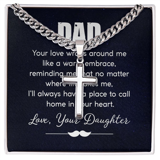 dad - your love wraps around me like a warm embrace Dad Cross Necklace, Father Necklace Father's Day Gift, Christian Gift For Dad, Father Son Cross Necklace - Serbachi