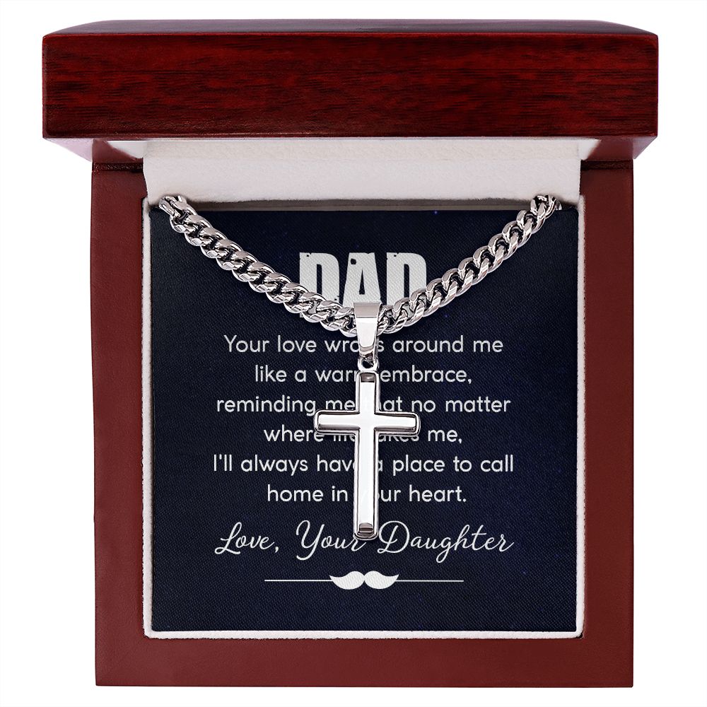 dad - your love wraps around me like a warm embrace Dad Cross Necklace, Father Necklace Father's Day Gift, Christian Gift For Dad, Father Son Cross Necklace - Serbachi