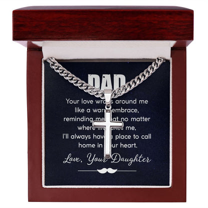 dad - your love wraps around me like a warm embrace Dad Cross Necklace, Father Necklace Father's Day Gift, Christian Gift For Dad, Father Son Cross Necklace - Serbachi