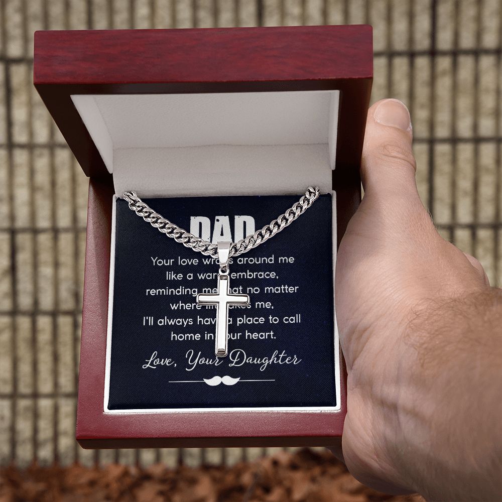 dad - your love wraps around me like a warm embrace Dad Cross Necklace, Father Necklace Father's Day Gift, Christian Gift For Dad, Father Son Cross Necklace - Serbachi