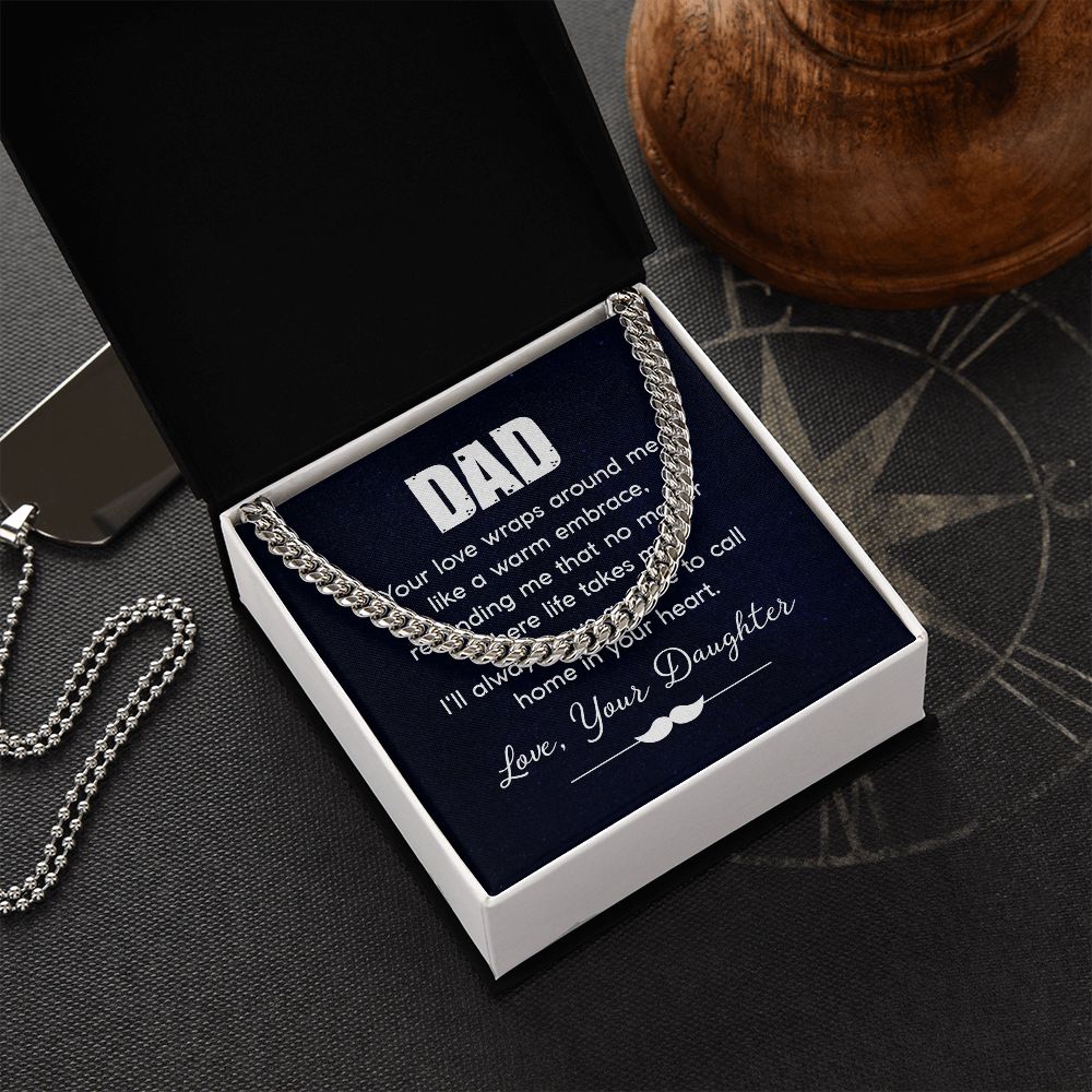 dad - your love wraps around me like a warm embrace Dad Cuban Chain Necklace, Father Necklace Father's Day Gift, Christian Gift For Dad, Father Son Necklace - Serbachi