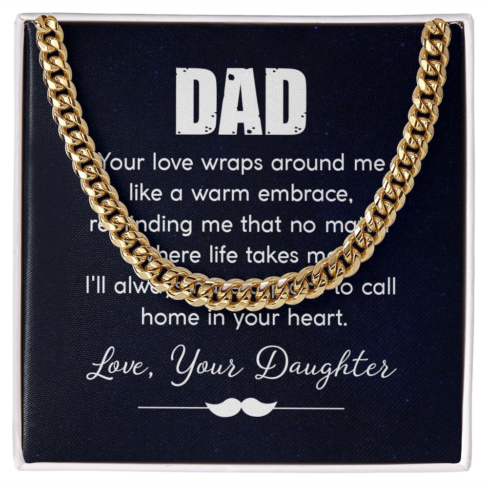 dad - your love wraps around me like a warm embrace Dad Cuban Chain Necklace, Father Necklace Father's Day Gift, Christian Gift For Dad, Father Son Necklace - Serbachi