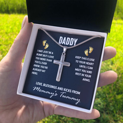 Daddy-I MAY JUST BE A BUMP Dad Cross Necklace, Father Cross Necklace Father's Day Gift, Christian Gift For Dad, Father Son Cross Necklace - Serbachi