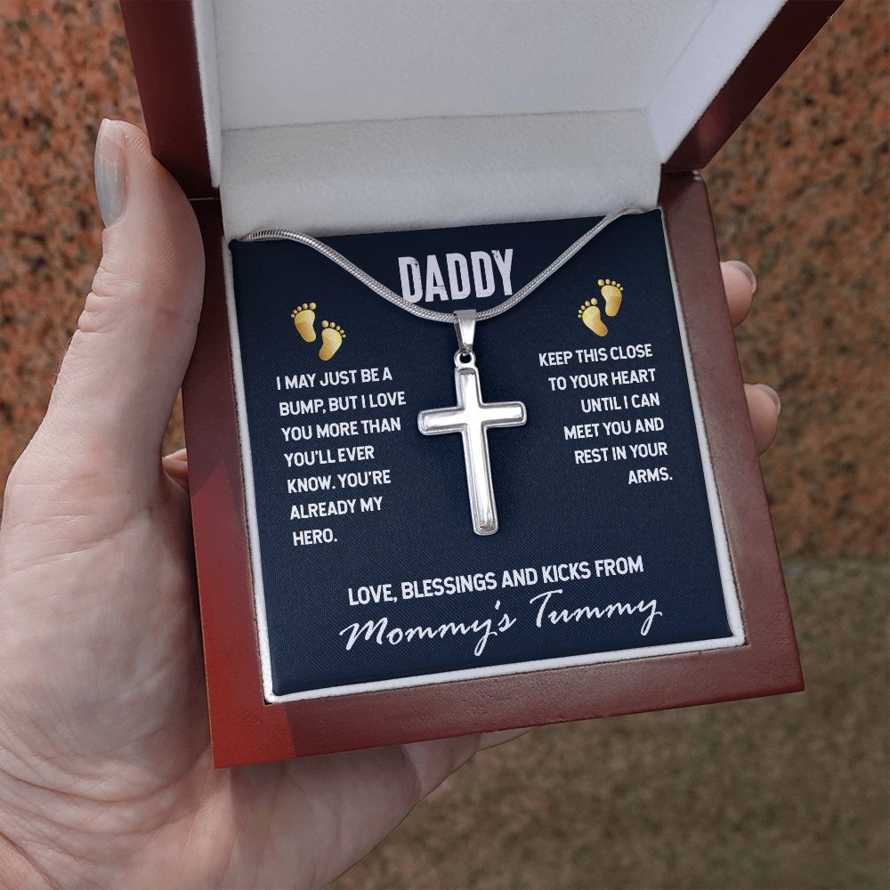 Daddy-I MAY JUST BE A BUMP Dad Cross Necklace, Father Cross Necklace Father's Day Gift, Christian Gift For Dad, Father Son Cross Necklace - Serbachi