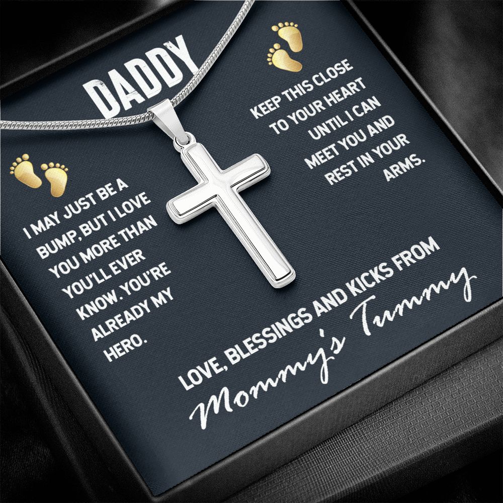 Daddy-I MAY JUST BE A BUMP Dad Cross Necklace, Father Cross Necklace Father's Day Gift, Christian Gift For Dad, Father Son Cross Necklace - Serbachi