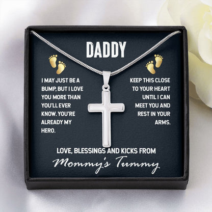 Daddy-I MAY JUST BE A BUMP Dad Cross Necklace, Father Cross Necklace Father's Day Gift, Christian Gift For Dad, Father Son Cross Necklace - Serbachi