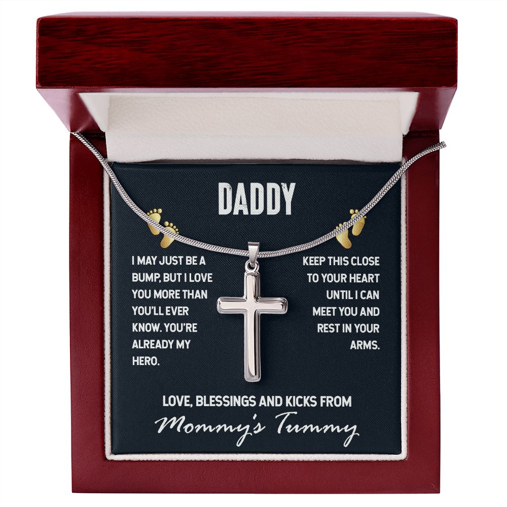 Daddy-I MAY JUST BE A BUMP Dad Cross Necklace, Father Cross Necklace Father's Day Gift, Christian Gift For Dad, Father Son Cross Necklace - Serbachi