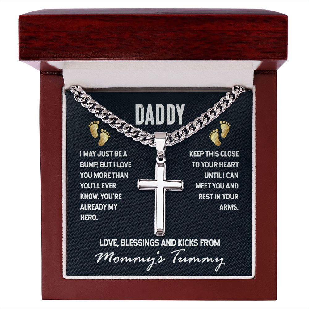 Daddy-I MAY JUST BE A BUMP Personalized Dad Cross Necklace, Father Necklace Father's Day Gift, Christian Gift For Dad, Father Son Necklace - Serbachi