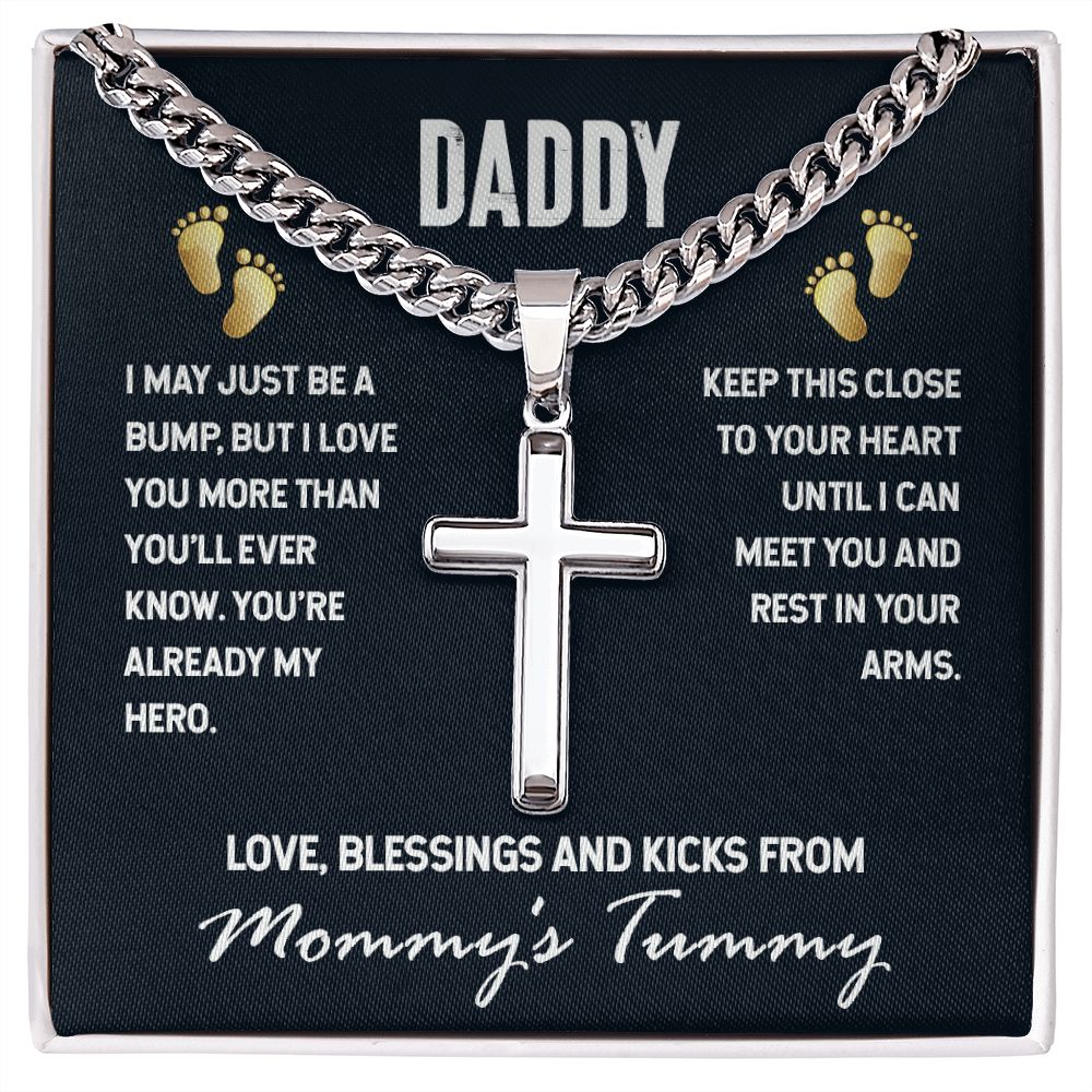 Daddy-I MAY JUST BE A BUMP Personalized Dad Cross Necklace, Father Necklace Father's Day Gift, Christian Gift For Dad, Father Son Necklace - Serbachi