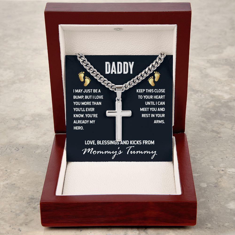 Daddy-I MAY JUST BE A BUMP Personalized Dad Cross Necklace, Father Necklace Father's Day Gift, Christian Gift For Dad, Father Son Necklace - Serbachi