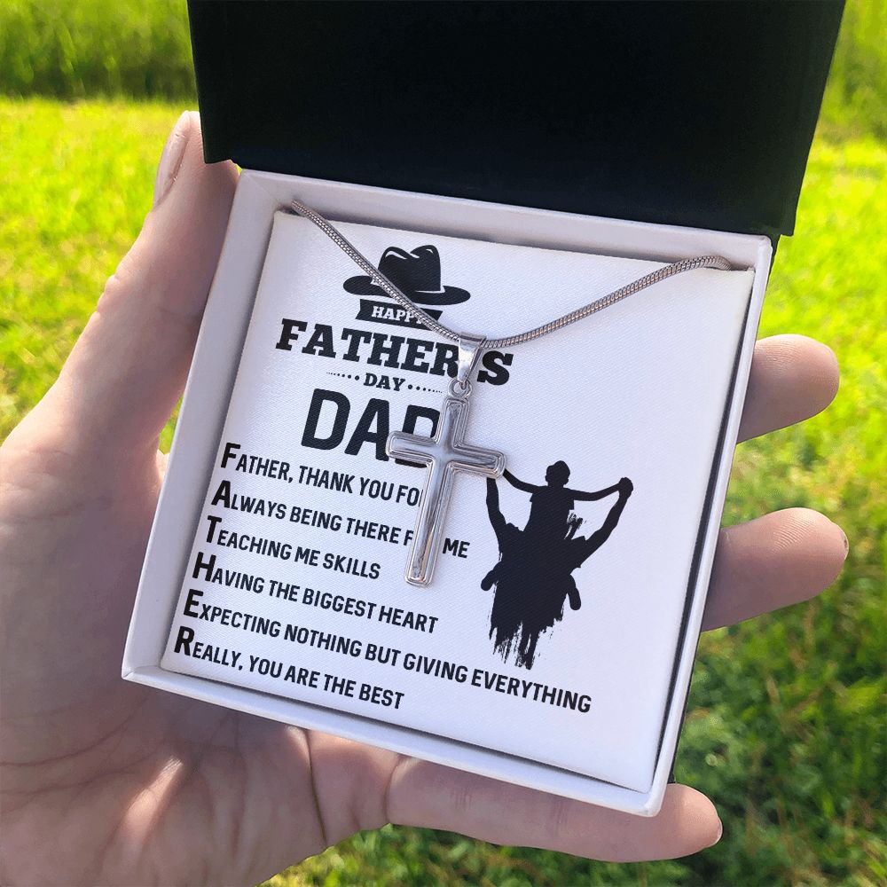 FATHER, THANK YOU FOR Dad Cross Necklace, Father Cross Necklace Father's Day Gift, Christian Gift For Dad, Father Son Cross Necklace - Serbachi