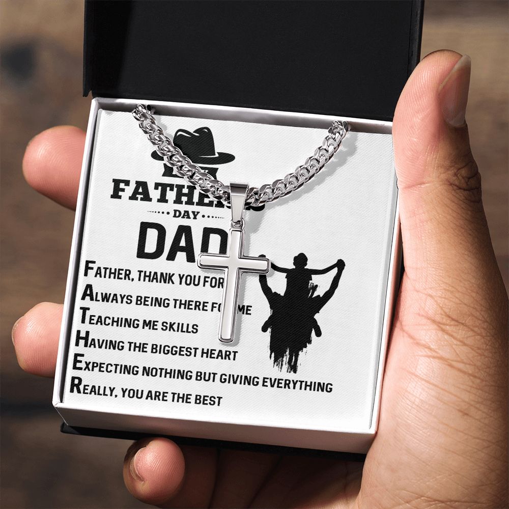 FATHER, THANK YOU FOR Dad Cross Necklace, Father Necklace Father's Day Gift, Christian Gift For Dad, Father Son Cross Necklace - Serbachi