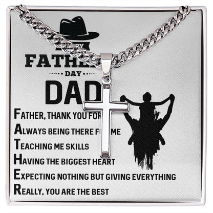 FATHER, THANK YOU FOR Personalized Dad Cross Necklace, Father Necklace Father's Day Gift, Christian Gift For Dad, Father Son Necklace - Serbachi