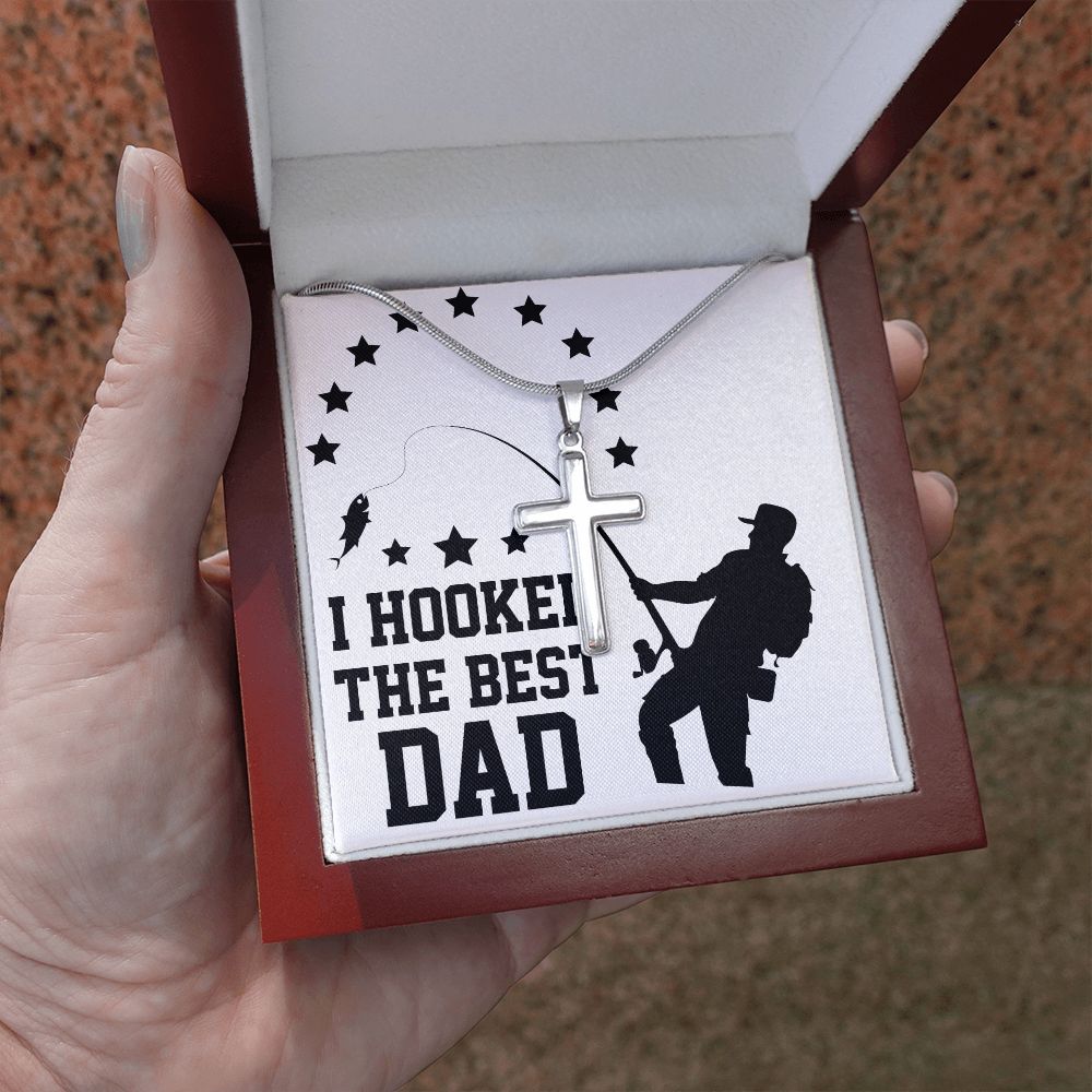 Fishing Dad Cross Necklace, Father Cross Necklace Father's Day Gift, Christian Gift For Dad, Father Son Cross Necklace - Serbachi