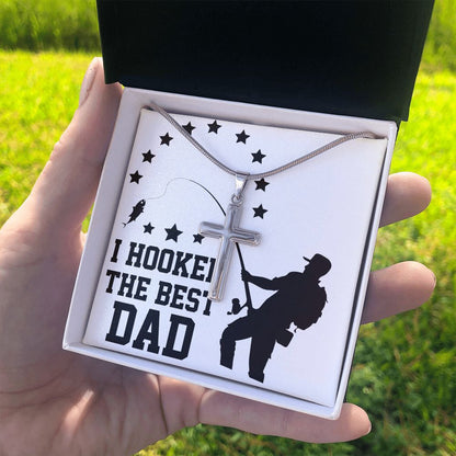 Fishing Dad Cross Necklace, Father Cross Necklace Father's Day Gift, Christian Gift For Dad, Father Son Cross Necklace - Serbachi