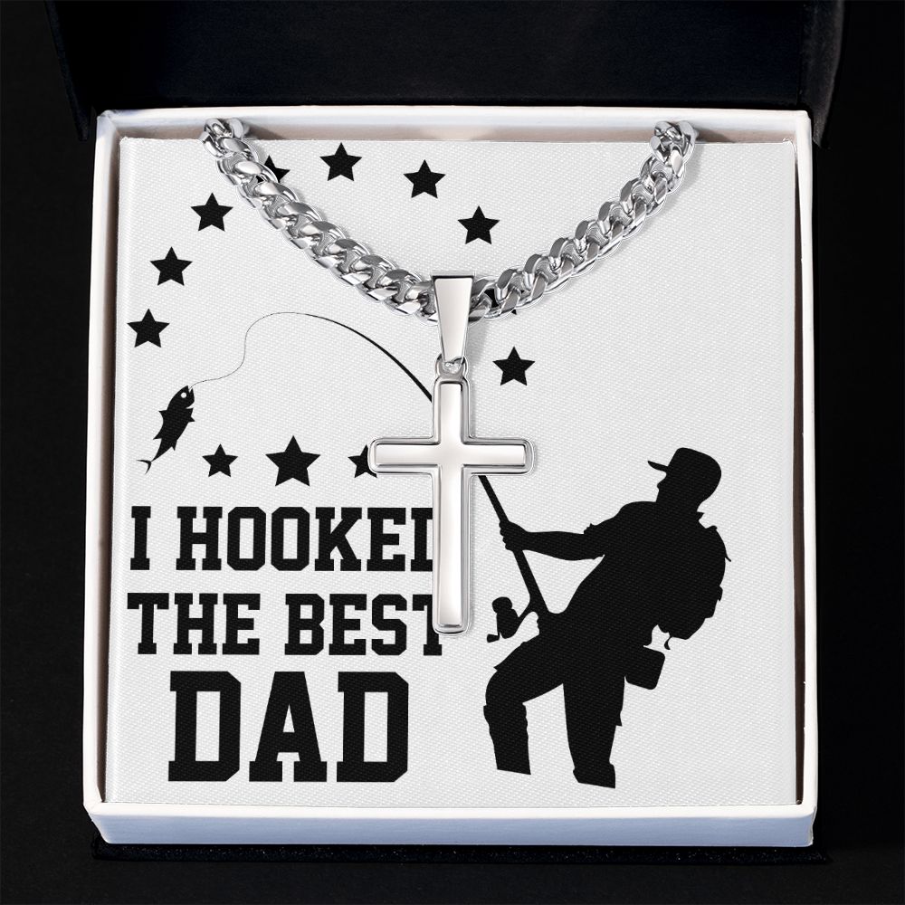 Fishing Dad Cross Necklace, Father Necklace Father's Day Gift, Christian Gift For Dad, Father Son Cross Necklace - Serbachi