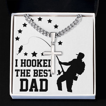 Fishing Dad Cross Necklace, Father Necklace Father's Day Gift, Christian Gift For Dad, Father Son Cross Necklace - Serbachi