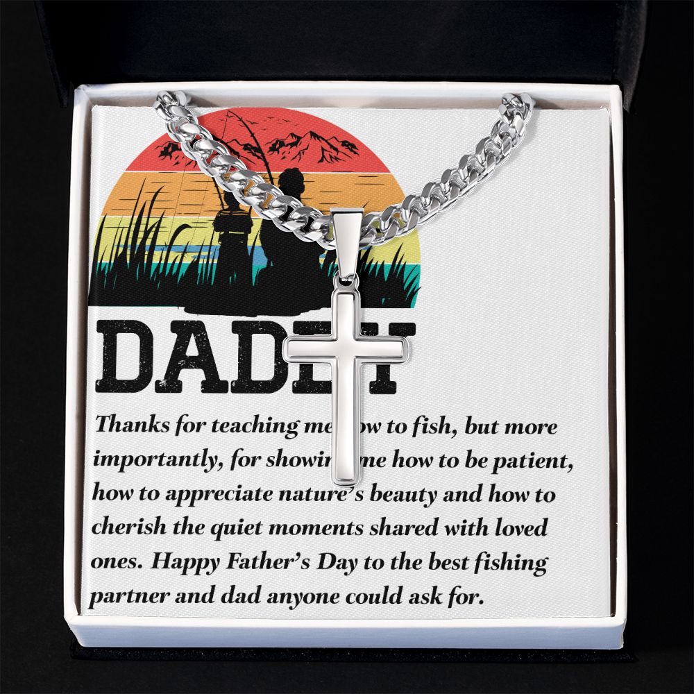 Fishing Dad Cross Necklace, Father Necklace Father's Day Gift, Christian Gift For Dad, Father Son Cross Necklace - Serbachi