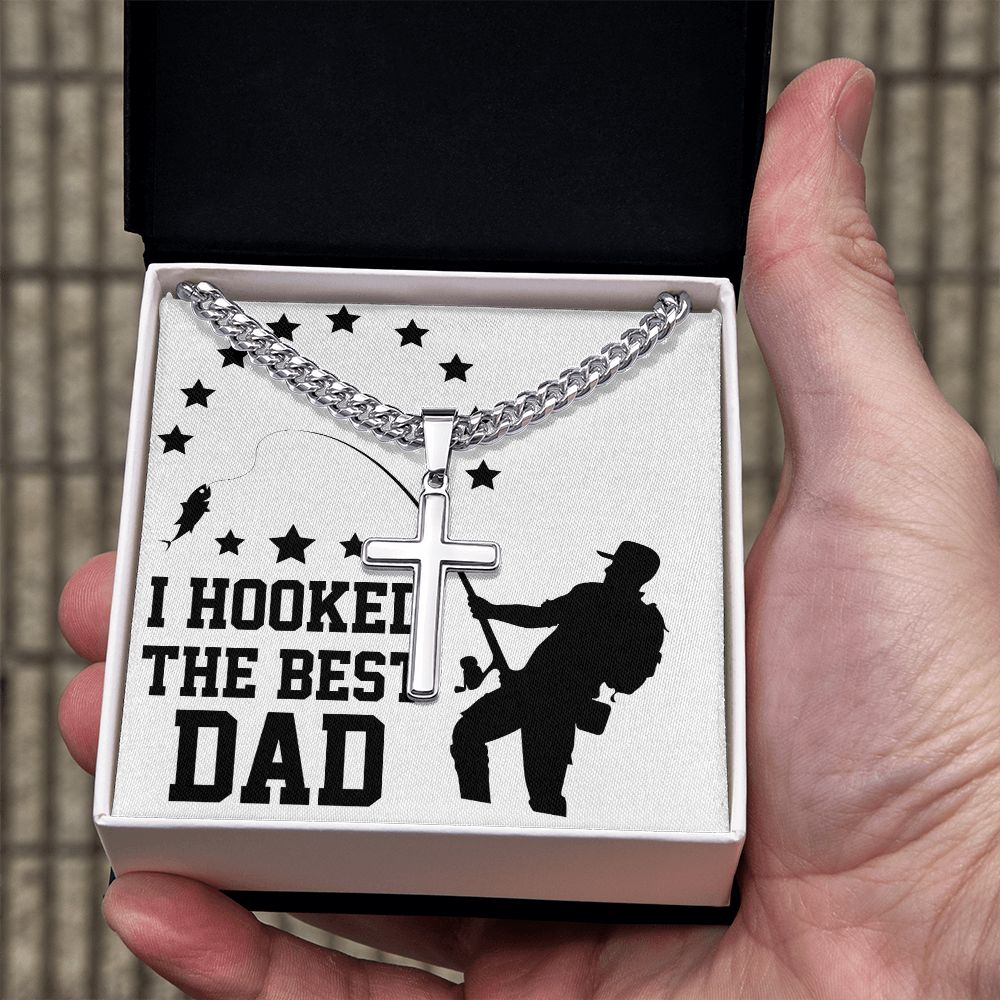 Fishing Dad Cross Necklace, Father Necklace Father's Day Gift, Christian Gift For Dad, Father Son Cross Necklace - Serbachi