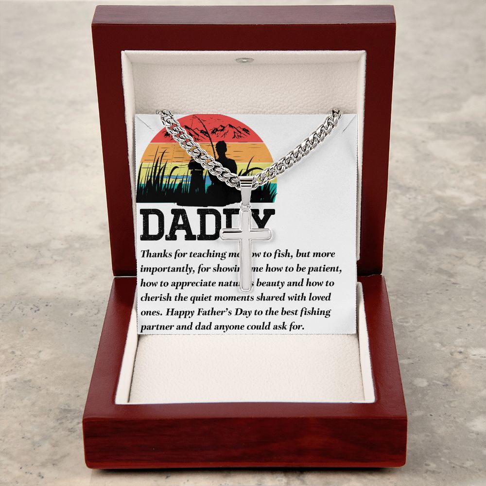 Fishing Dad Cross Necklace, Father Necklace Father's Day Gift, Christian Gift For Dad, Father Son Cross Necklace - Serbachi